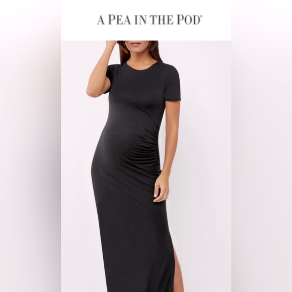 A Pea in the Pod - Black Maxi Side Ruched Maternity Dress - Size Large - Picture 2 of 5